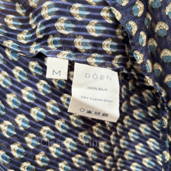 Doen Manzanita Blouse Size Medium 100% Silk Navy Blue Black Top Boho - Picture 4 of 17